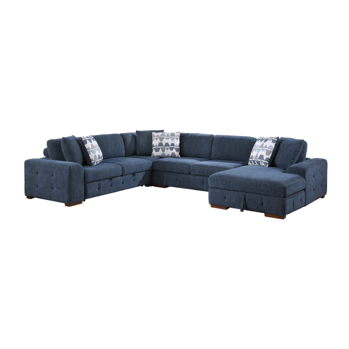 9624BU*42LRC Raife Blue 4-Piece Sectional with Right Chaise and Pull-out Bed