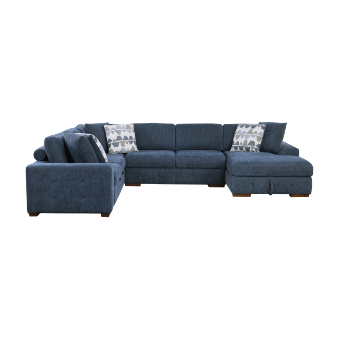 9624BU*42LRC Raife Blue 4-Piece Sectional with Right Chaise and Pull-out Bed