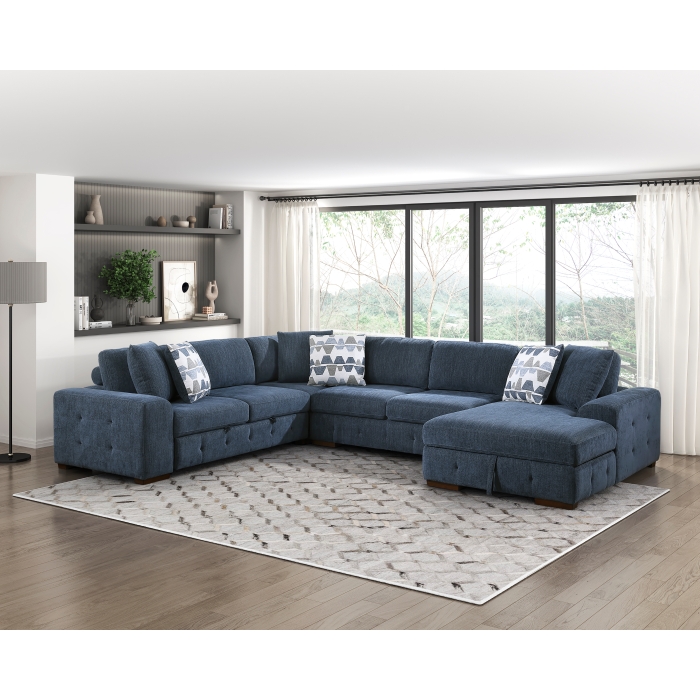 9624BU*42LRC Raife Blue 4-Piece Sectional with Right Chaise and Pull-out Bed
