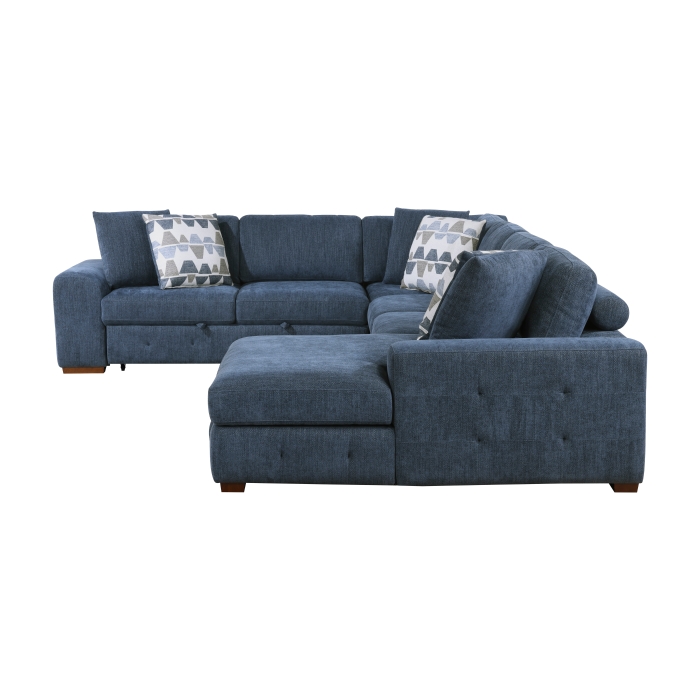 9624BU*42LRC Raife Blue 4-Piece Sectional with Right Chaise and Pull-out Bed