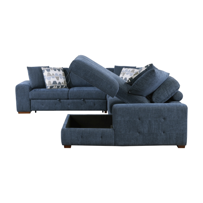 9624BU*42LRC Raife Blue 4-Piece Sectional with Right Chaise and Pull-out Bed