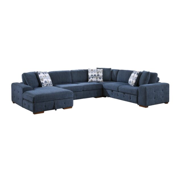 9624BU*42RLC Raife Blue 4-Piece Sectional with Left Chaise and Pull-out Bed