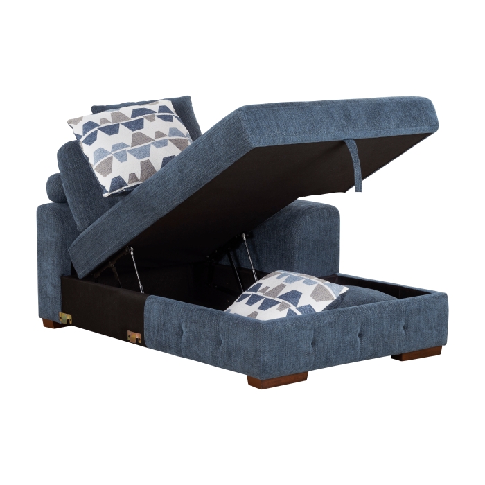 9624BU*52LRC Raife Blue 5-Piece Sectional with Right Chaise, Pull-out Bed and Ottoman