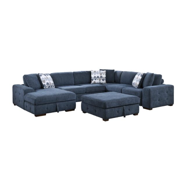 9624BU*5LC2R Raife Blue 5-Piece Sectional with Left Chaise, Pull-out Bed and Ottoman