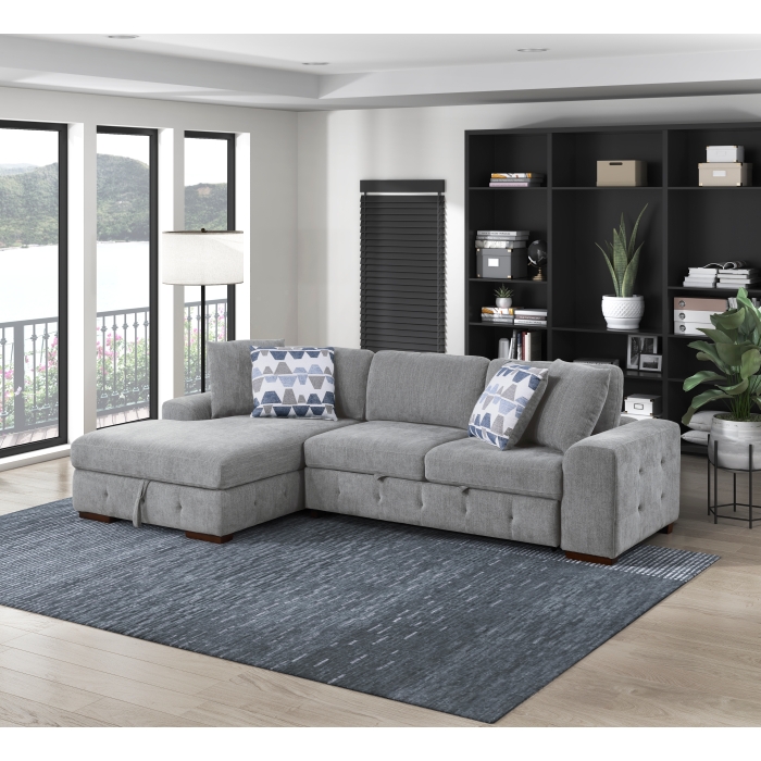 9624GY*2LC2R Raife Gray 2-Piece Sectional with Left Chaise and Pull-out Bed