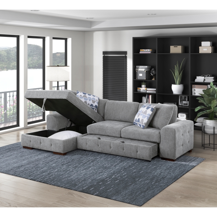 9624GY*2LC2R Raife Gray 2-Piece Sectional with Left Chaise and Pull-out Bed