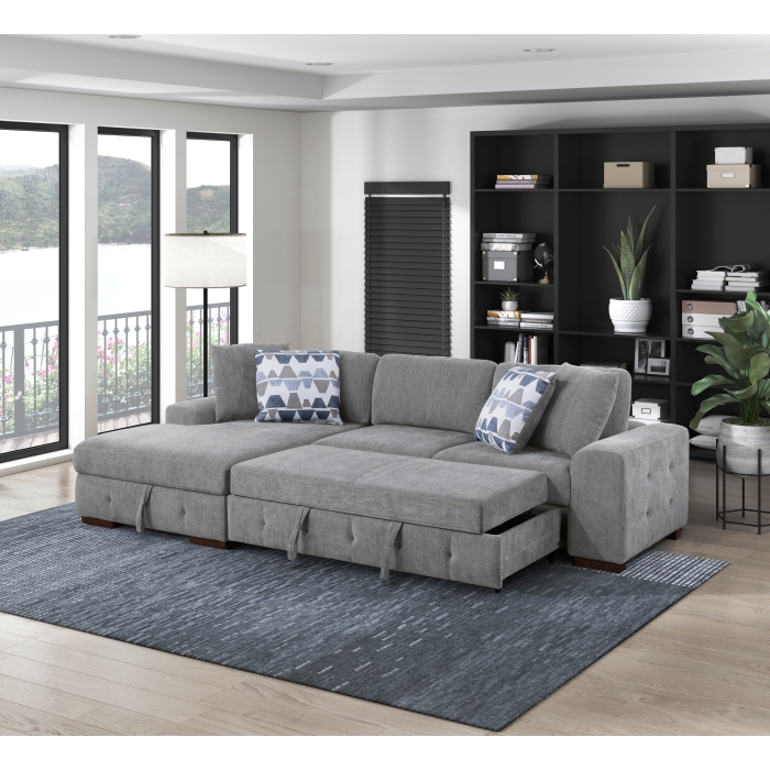 9624GY*2LC2R Raife Gray 2-Piece Sectional with Left Chaise and Pull-out Bed