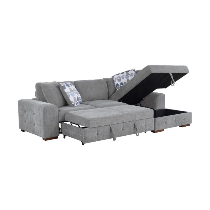 9624GY*32LRC Raife Gray 3-Piece Sectional with Right Chaise, Pull-out Bed and Ottoman