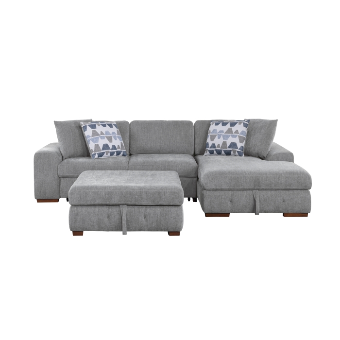 9624GY*32LRC Raife Gray 3-Piece Sectional with Right Chaise, Pull-out Bed and Ottoman