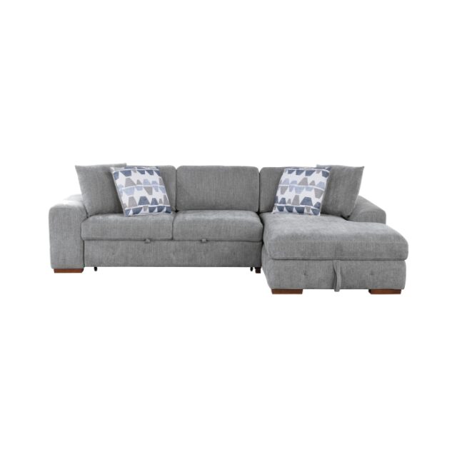 9624GY*32LRC Raife Gray 3-Piece Sectional with Right Chaise, Pull-out Bed and Ottoman