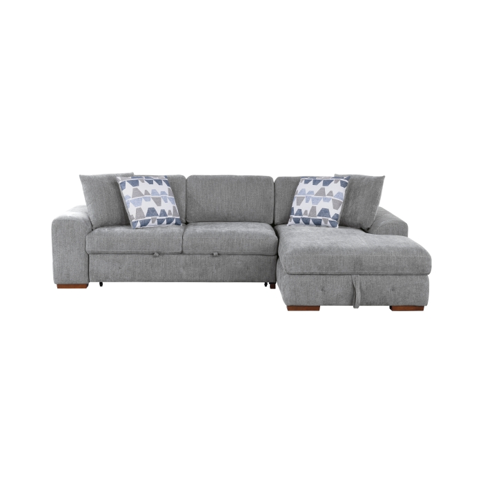 9624GY*32LRC Raife Gray 3-Piece Sectional with Right Chaise, Pull-out Bed and Ottoman