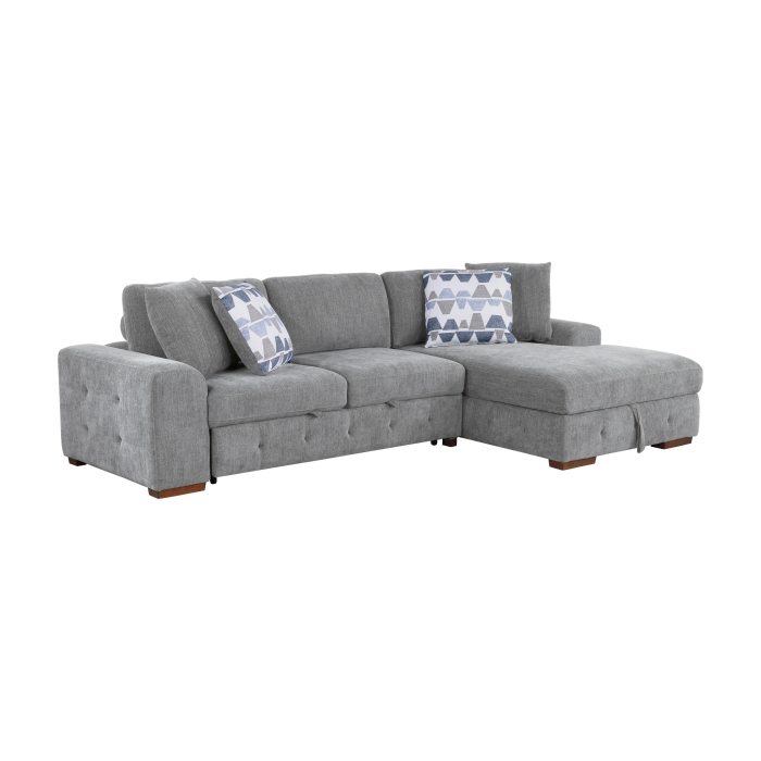 9624GY*32LRC Raife Gray 3-Piece Sectional with Right Chaise, Pull-out Bed and Ottoman
