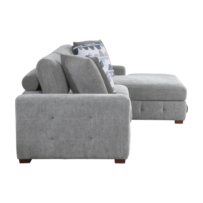 9624GY*32LRC Raife Gray 3-Piece Sectional with Right Chaise, Pull-out Bed and Ottoman