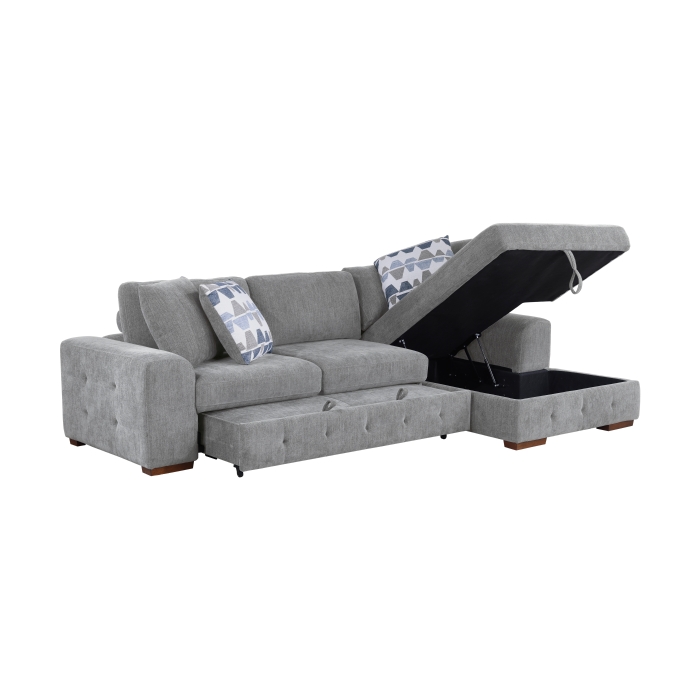 9624GY*32LRC Raife Gray 3-Piece Sectional with Right Chaise, Pull-out Bed and Ottoman