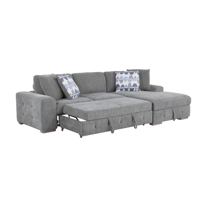 9624GY*32LRC Raife Gray 3-Piece Sectional with Right Chaise, Pull-out Bed and Ottoman