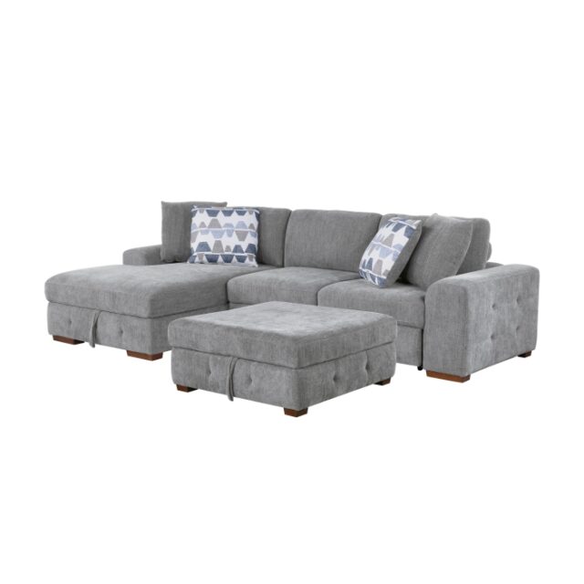 9624GY*3LC2R Raife Gray 3-Piece Sectional with Left Chaise, Pull-out Bed and Ottoman