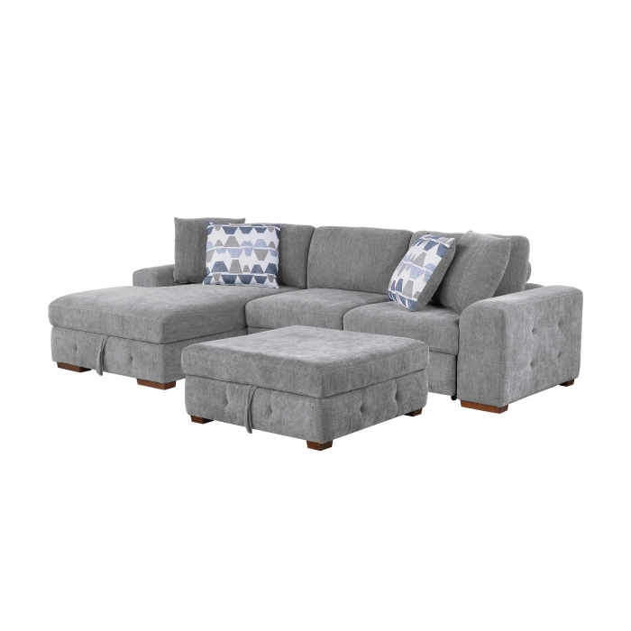 9624GY*3LC2R Raife Gray 3-Piece Sectional with Left Chaise, Pull-out Bed and Ottoman