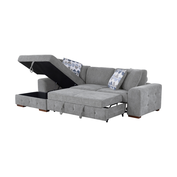 9624GY*3LC2R Raife Gray 3-Piece Sectional with Left Chaise, Pull-out Bed and Ottoman