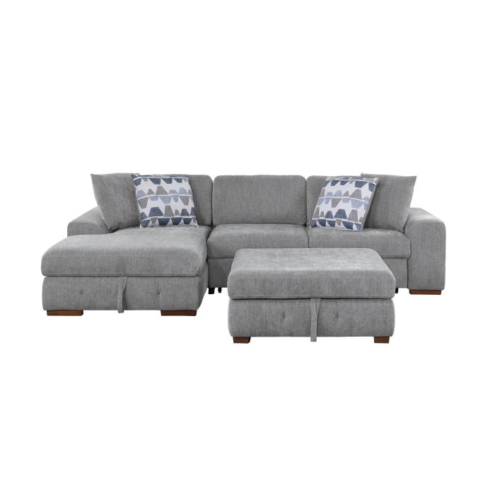 9624GY*3LC2R Raife Gray 3-Piece Sectional with Left Chaise, Pull-out Bed and Ottoman