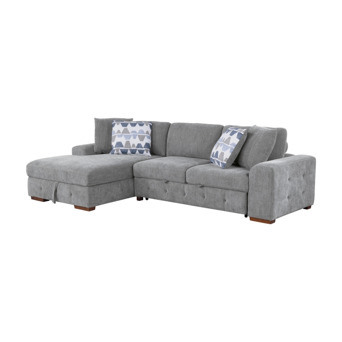 9624GY*3LC2R Raife Gray 3-Piece Sectional with Left Chaise, Pull-out Bed and Ottoman