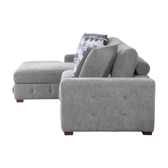 9624GY*3LC2R Raife Gray 3-Piece Sectional with Left Chaise, Pull-out Bed and Ottoman
