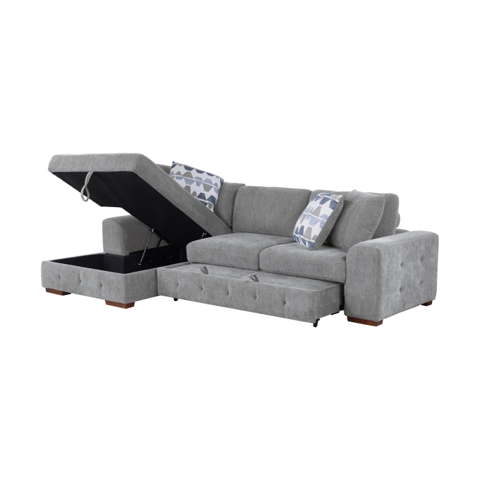9624GY*3LC2R Raife Gray 3-Piece Sectional with Left Chaise, Pull-out Bed and Ottoman