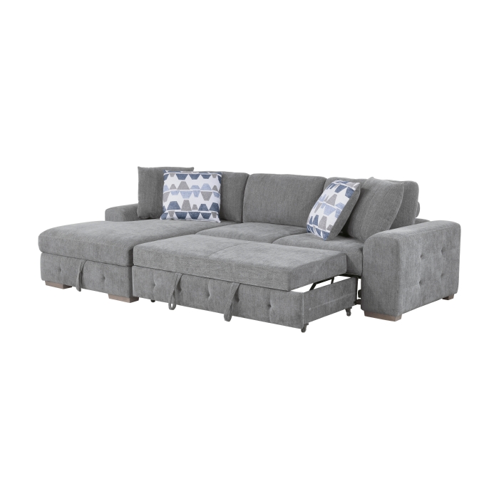 9624GY*3LC2R Raife Gray 3-Piece Sectional with Left Chaise, Pull-out Bed and Ottoman