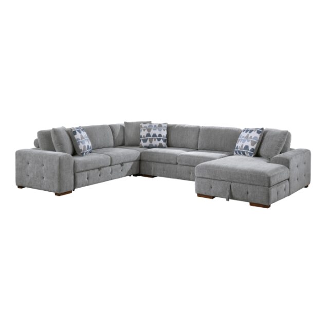 9624GY*42LRC Raife Gray 4-Piece Sectional with Right Chaise and Pull-out Bed