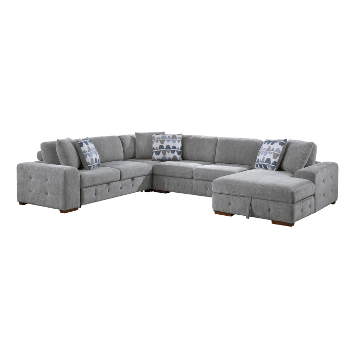 9624GY*42LRC Raife Gray 4-Piece Sectional with Right Chaise and Pull-out Bed