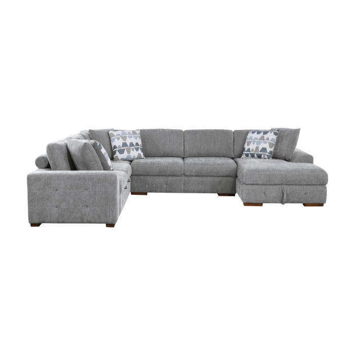 9624GY*42LRC Raife Gray 4-Piece Sectional with Right Chaise and Pull-out Bed