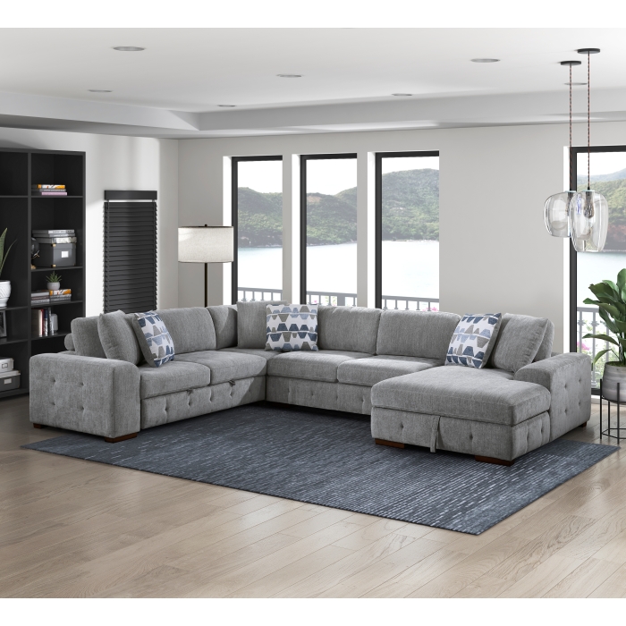 9624GY*42LRC Raife Gray 4-Piece Sectional with Right Chaise and Pull-out Bed