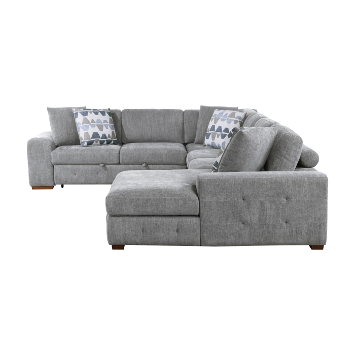 9624GY*42LRC Raife Gray 4-Piece Sectional with Right Chaise and Pull-out Bed