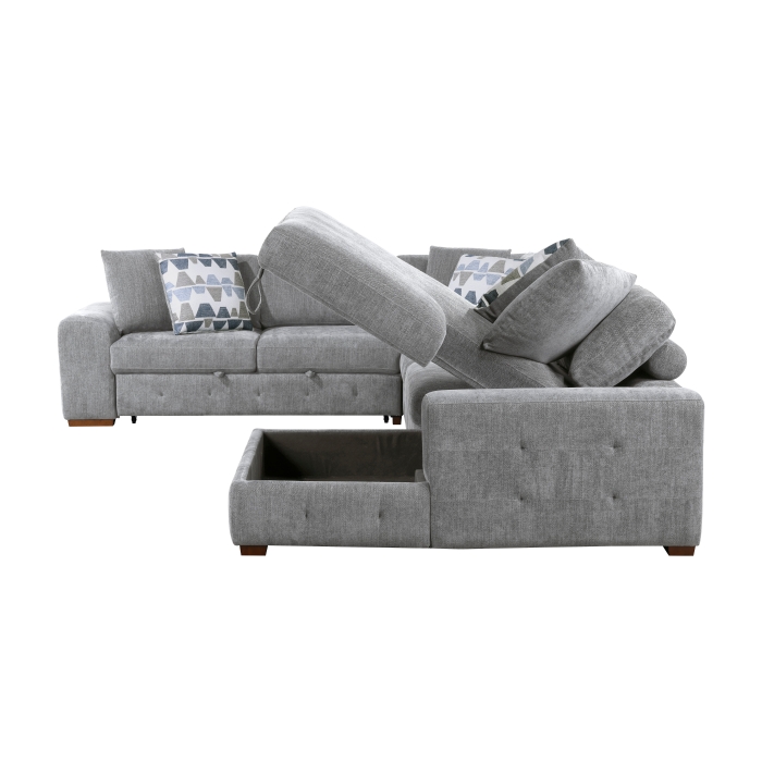 9624GY*42LRC Raife Gray 4-Piece Sectional with Right Chaise and Pull-out Bed