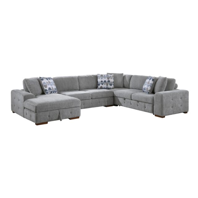 9624GY*42RLC Raife Gray 4-Piece Sectional with Left Chaise and Pull-out Bed
