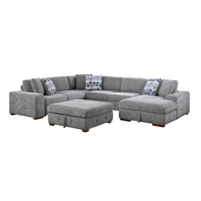 9624GY*52LRC Raife Gray 5-Piece Sectional with Right Chaise, Pull-out Bed and Ottoman