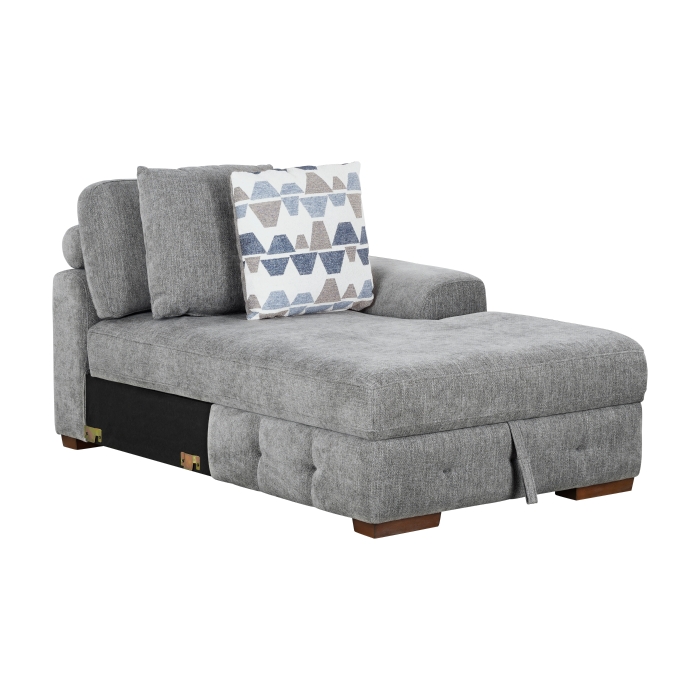 9624GY*52LRC Raife Gray 5-Piece Sectional with Right Chaise, Pull-out Bed and Ottoman