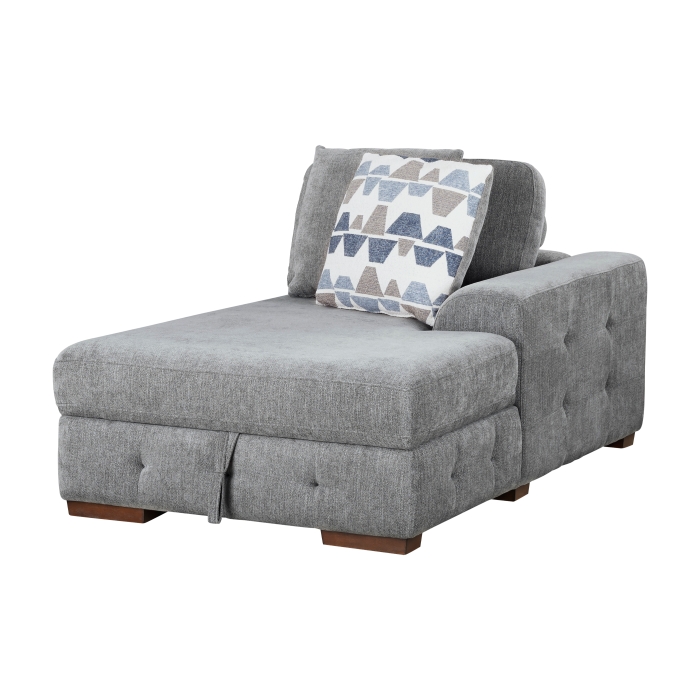9624GY*52LRC Raife Gray 5-Piece Sectional with Right Chaise, Pull-out Bed and Ottoman