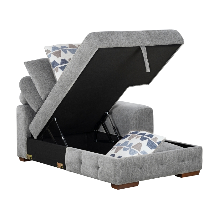 9624GY*52LRC Raife Gray 5-Piece Sectional with Right Chaise, Pull-out Bed and Ottoman