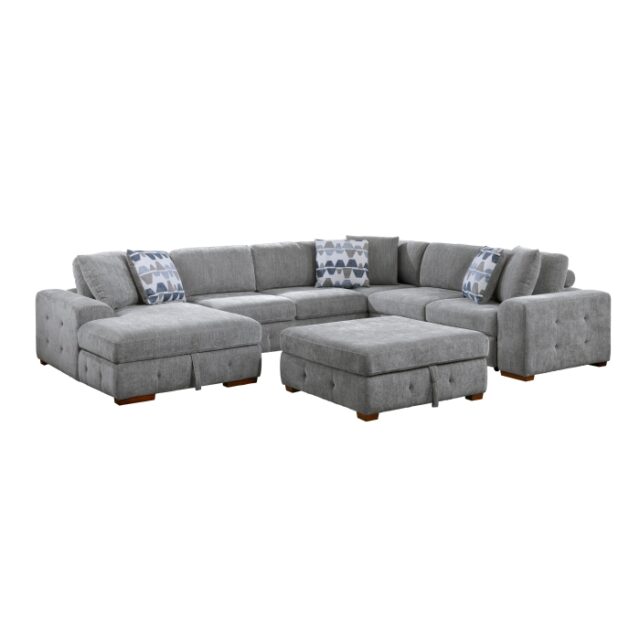 9624GY*5LC2R Raife Gray 5-Piece Sectional with Left Chaise, Pull-out Bed and Ottoman