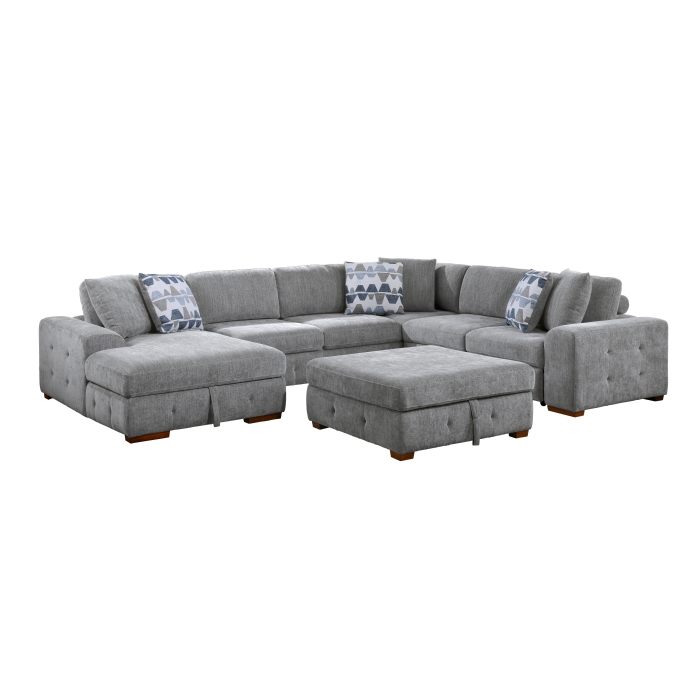 9624GY*5LC2R Raife Gray 5-Piece Sectional with Left Chaise, Pull-out Bed and Ottoman