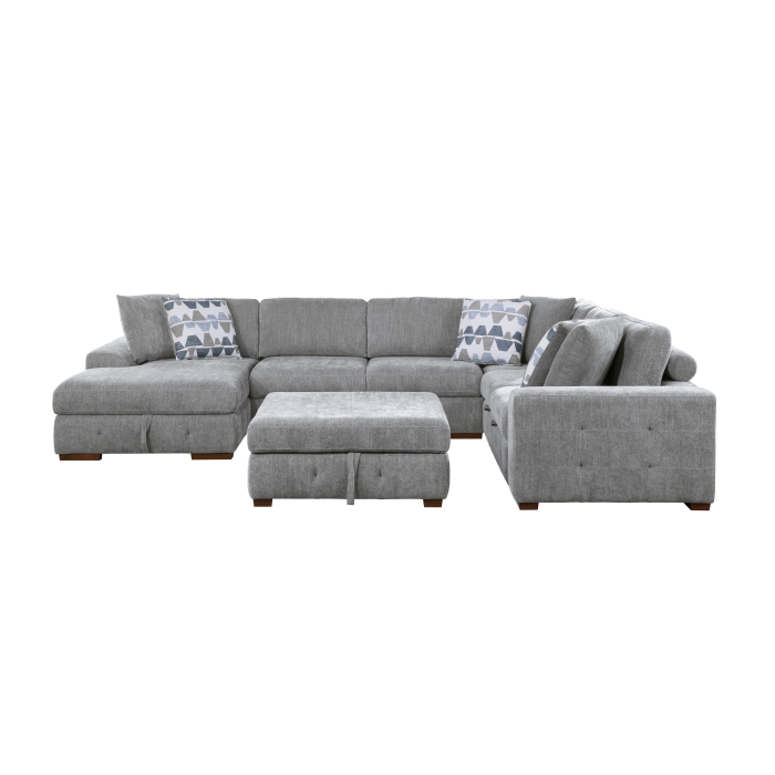 9624GY*5LC2R Raife Gray 5-Piece Sectional with Left Chaise, Pull-out Bed and Ottoman