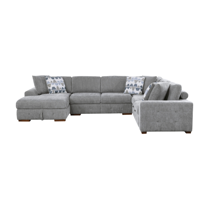 9624GY*5LC2R Raife Gray 5-Piece Sectional with Left Chaise, Pull-out Bed and Ottoman