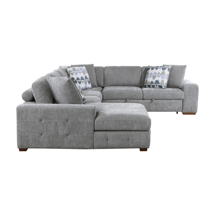 9624GY*5LC2R Raife Gray 5-Piece Sectional with Left Chaise, Pull-out Bed and Ottoman