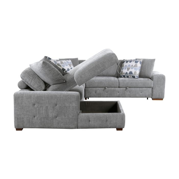 9624GY*5LC2R Raife Gray 5-Piece Sectional with Left Chaise, Pull-out Bed and Ottoman