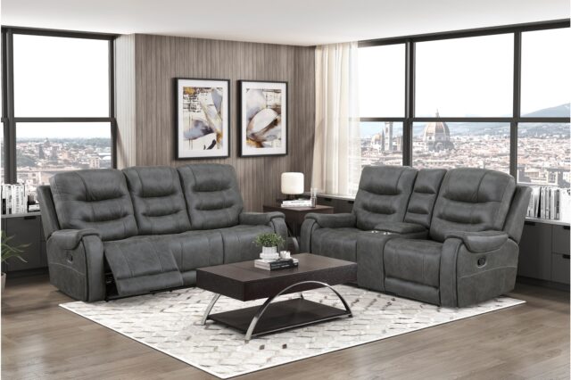 9634DGY Oberon Dark Gray Reclining Sofa Set
