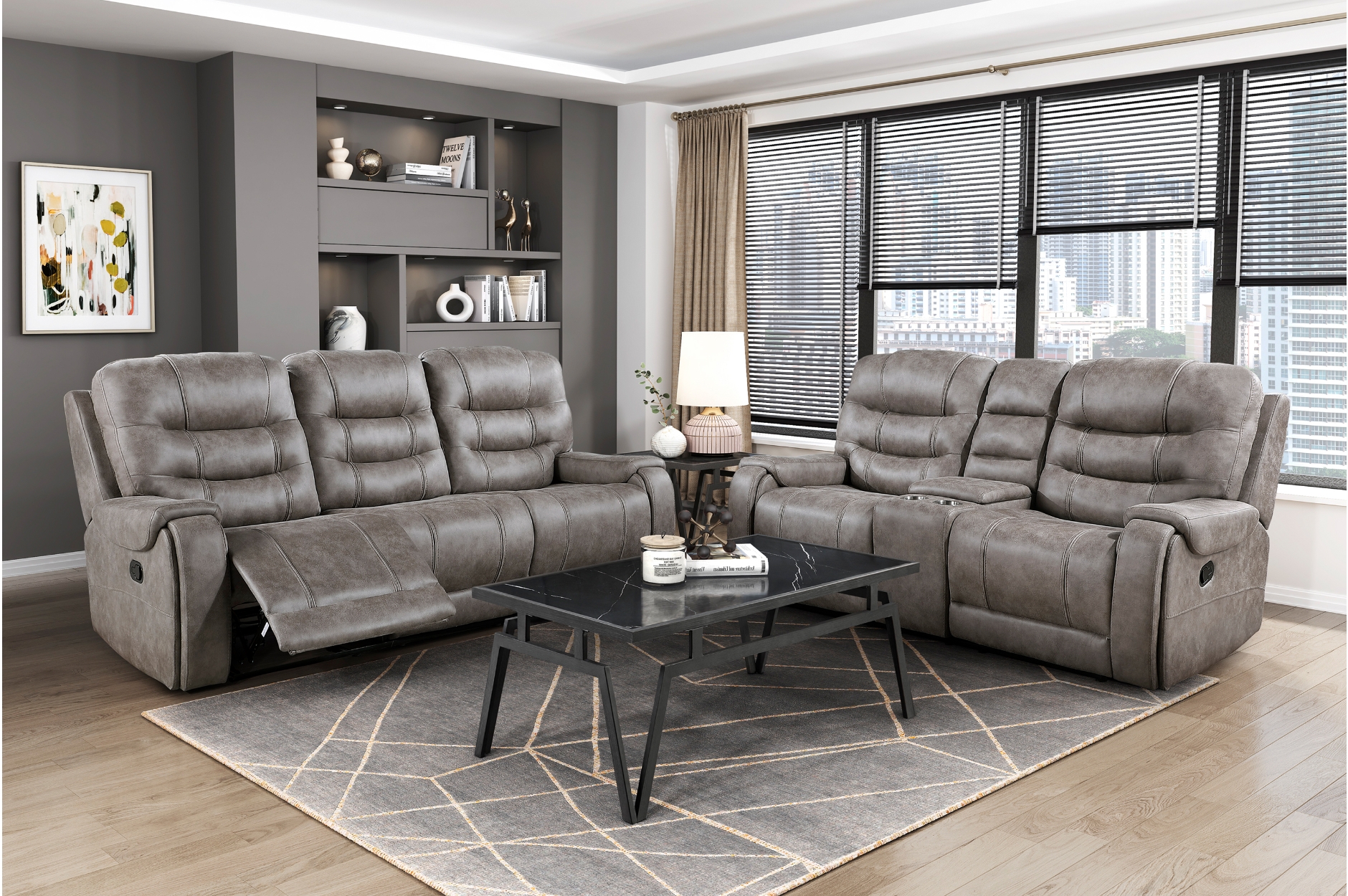 9634GBR Oberon Grayish Brown Reclining Sofa Set