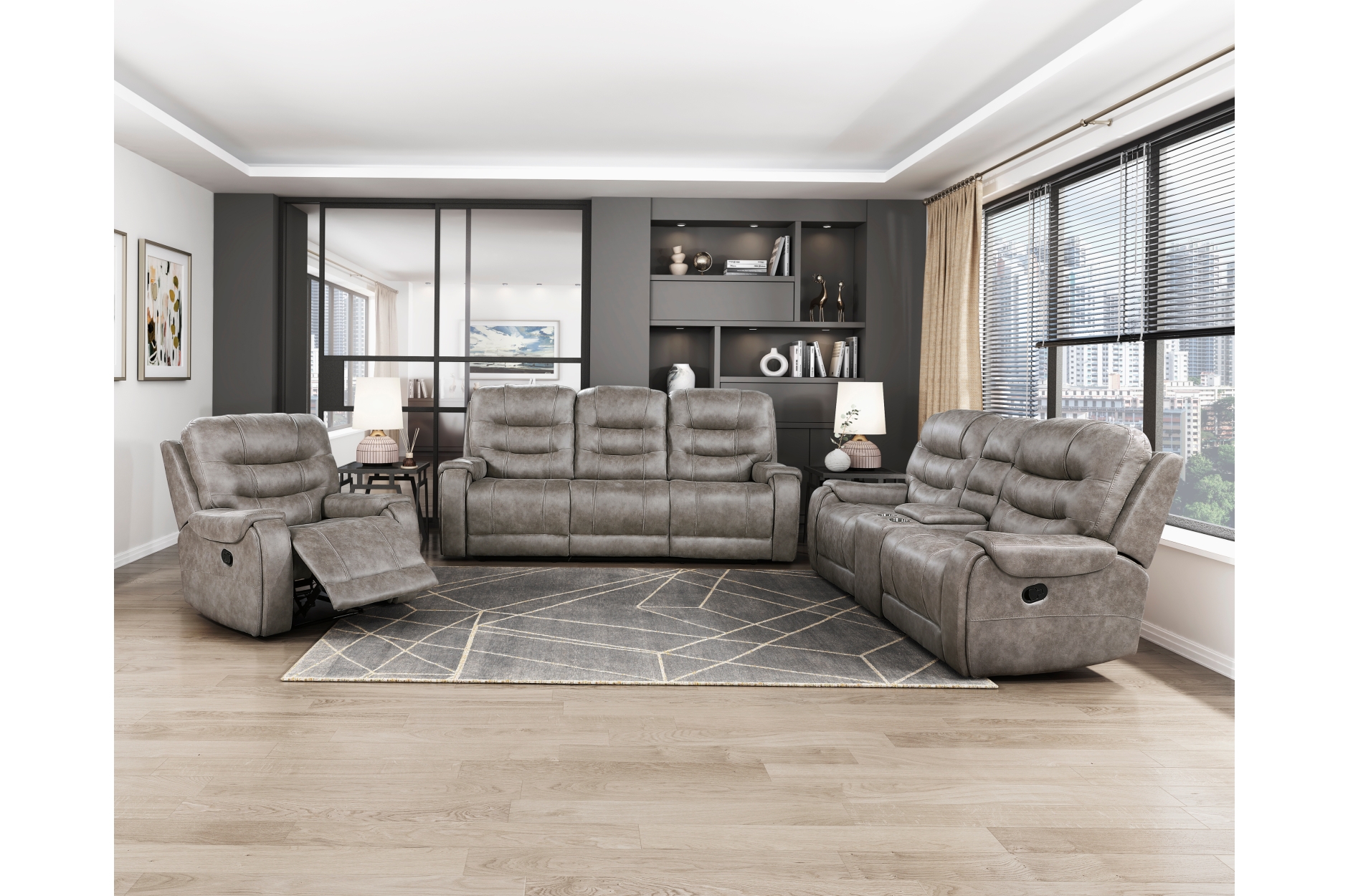 9634GBR Oberon Grayish Brown Reclining Sofa Set