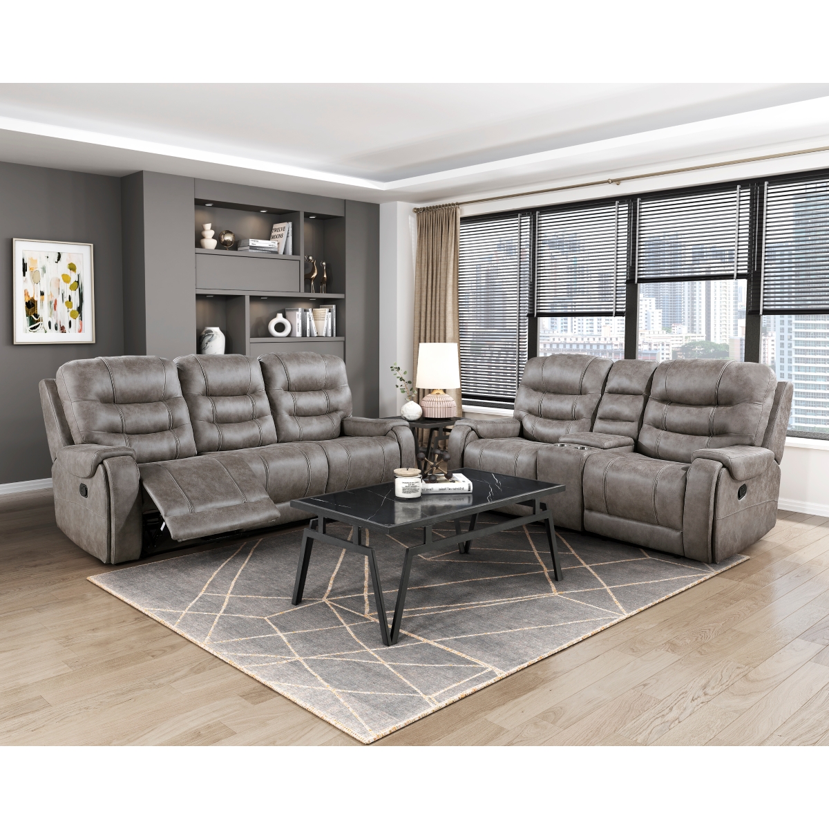 9634GBR Oberon Grayish Brown Reclining Sofa Set