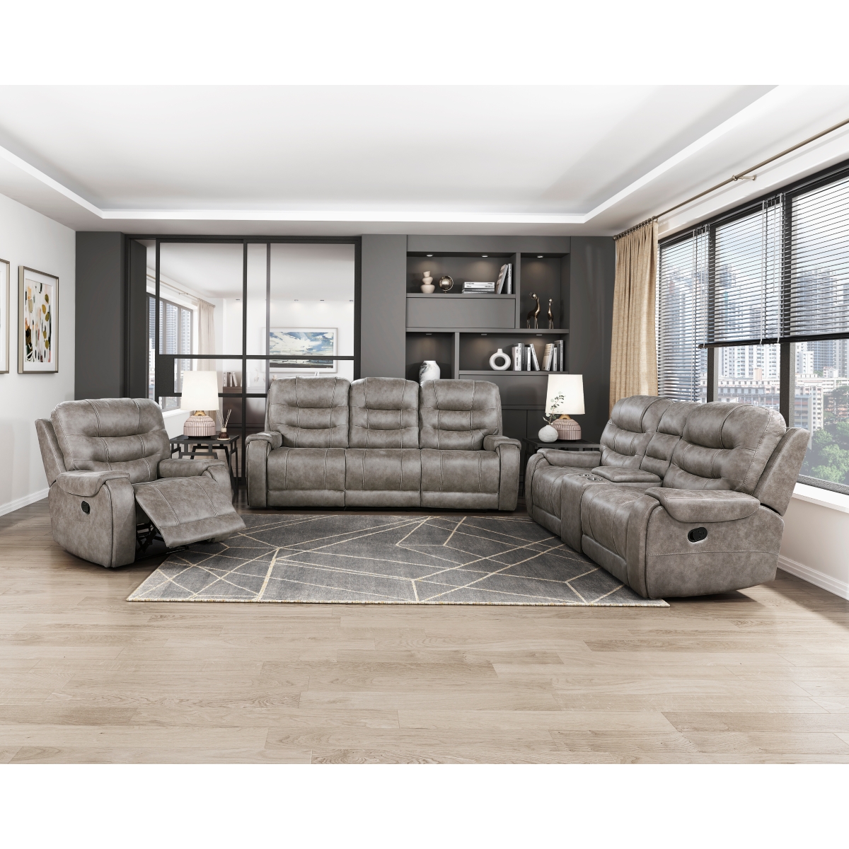 9634GBR Oberon Grayish Brown Reclining Sofa Set