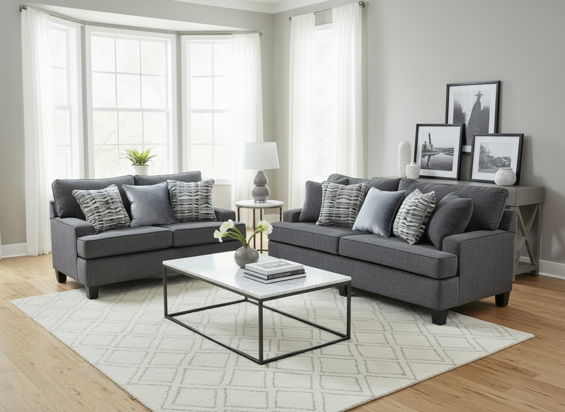 Atlantic Charcoal Oversized Sofa & Loveseat